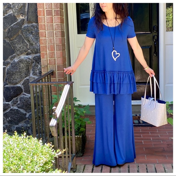 ROYAL BLUE LAYERED HEM SHORT SLEEVES TUNIC TOP - Picture 5 of 13